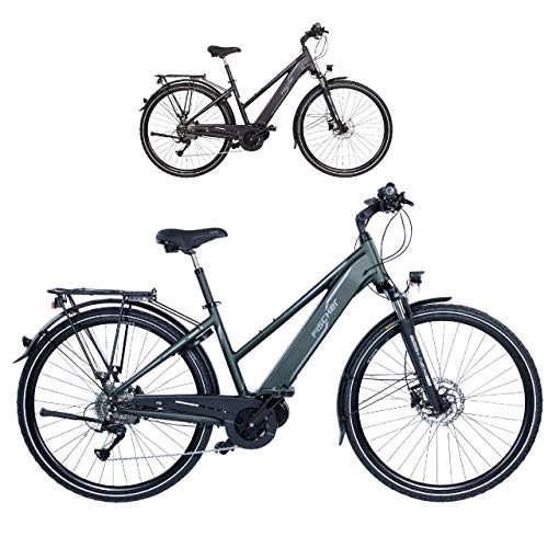 Elektrofahrräder : FISCHER Damen Trekking E-Bike VIATOR 4.0i, Elektrofahrrad, grün matt, 28 Zoll, RH 44 cm, Mittelmotor 50 Nm, 48 V Akku im Rahmen