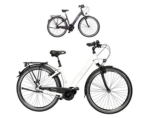 Elektrofahrräder : Fischer E-Bike City CITA 3.1i, Elektrofahrrad, weiß matt, 28 Zoll, RH 44 cm, Mittelmotor 50 Nm, 48V Akku im Rahmen