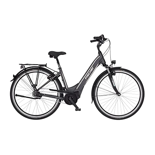 Elektrofahrräder : Fischer E-Bike City, CITA 5.0i Elektrofahrrad für Damen und Herren, RH 44 cm, Mittelmotor 50 Nm, 36 V Akku im Rahmen, schiefergrau matt, 28 Zoll