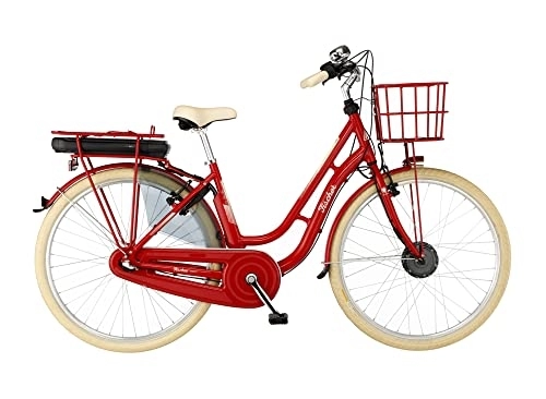 Elektrofahrräder : Fischer E-Bike City CITA Retro 2.0 Elektrofahrrad für Damen und Herren, RH 48 cm, Frontmotor 32 Nm, 36 V Akku, rot glänzend, 48cm-418Wh