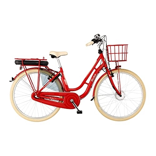 Elektrofahrräder : FISCHER E-Bike City CITA Retro 2.0, Elektrofahrrad, Rot glänzend, 28 Zoll, RH 48 cm, Frontmotor 32 Nm, 36 V Akku