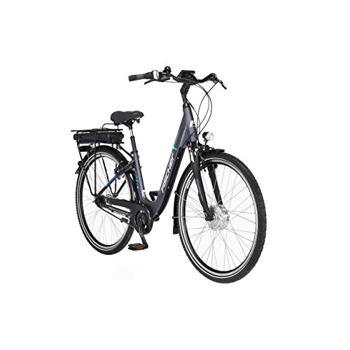 Elektrofahrräder : FISCHER E-Bike City ECU 1401, Elektrofahrrad, anthrazit matt, 28 Zoll, RH 44 cm, Frontmotor 25 Nm, 36 V Akku