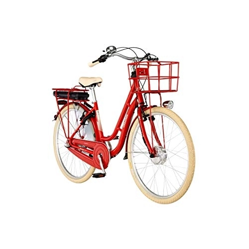 Elektrofahrräder : FISCHER E-Bike Retro 2.0, Elektrofahrrad, rot glänzend, 28 Zoll, RH 48 cm, Frontmotor 25 Nm, 36 V Akku
