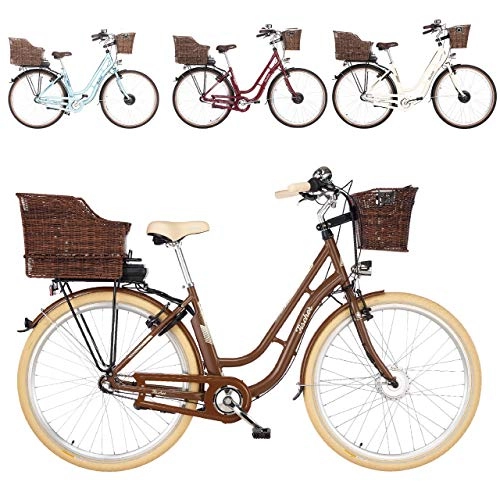 Elektrofahrräder : FISCHER E-Bike Retro ER 1804, Elektrofahrrad, braun, 28 Zoll, RH 48 cm, Vorderradmotor 20 Nm, 36 V Akku