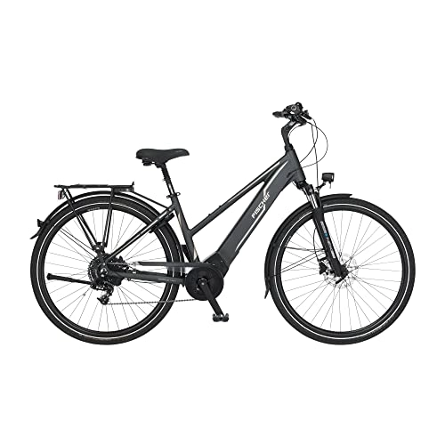 Elektrofahrräder : Fischer E-Bike Trekking, VIATOR 5.0i Elektrofahrrad für Damen, RH 44 cm, Mittelmotor 50 Nm, 36 V Akku im Rahmen, Schiefergrau matt, 28 Zoll