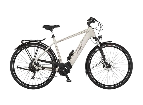 Elektrofahrräder : Fischer E-Bike Trekking VIATOR 7.0i Elektrofahrrad für Damen und Herren, RH 55 cm, Mittelmotor 70 Nm, 36 V Akku, zementgreige matt, 55cm-630Wh