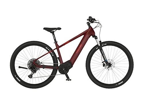 Elektrofahrräder : Fischer E-Mountainbike MONTIS 7.0i Elektrofahrrad für Damen und Herren, RH 43 cm, Mittelmotor 70 Nm, 36 V Akku, Purpurrot, 43cm-630Wh