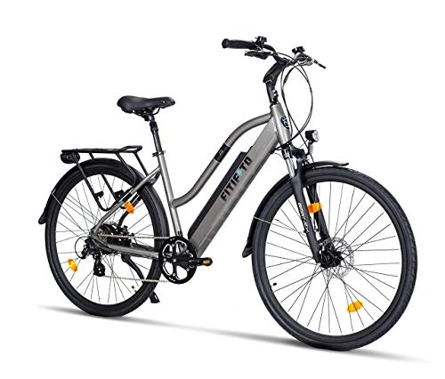 Elektrofahrräder : Fitifito CT28 Zoll Elektrofahrrad Citybike E-Bike Pedelec, 36V 250W Heckmotor, 16Ah 576Wh LG Cells Lithium-Ionen USB 7 Gang Shimano Schaltung (Grau)