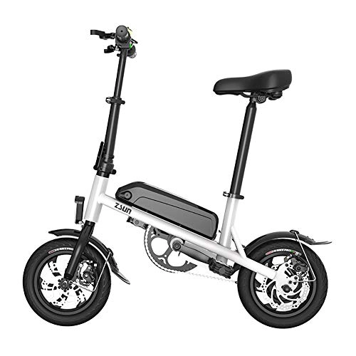 Elektrofahrräder : FJW 12 Zoll Elektrisches Fahrrad, Unisex Faltrad 36V 350W Kohlenstoffreicher Stahl E-Bike Doppelscheibenbremse mit LCD-Geschwindigkeitsanzeige (austauschbarer Lithium-Akku), White