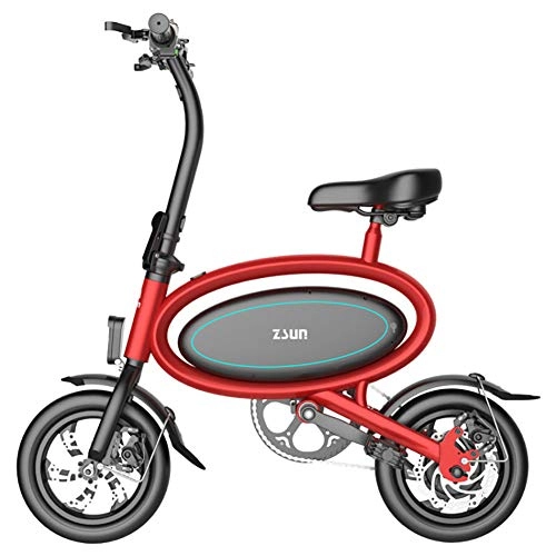 Elektrofahrräder : FJW Elektrisches Fahrrad 36V 350W Unisex Ebike 12 Zoll Faltrad mit Scheibenbremsen (herausnehmbare Lithiumbatterie) für Pendlerstadt, Red