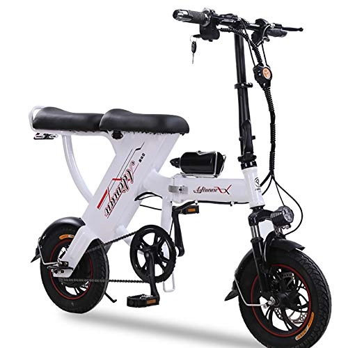 Elektrofahrräder : FJW Elektrisches Fahrrad 48V 400W Unisex Ebike 12 Zoll Hybrid Faltrad mit Scheibenbremsen und Federgabel (herausnehmbare Lithiumbatterie), White, 10A