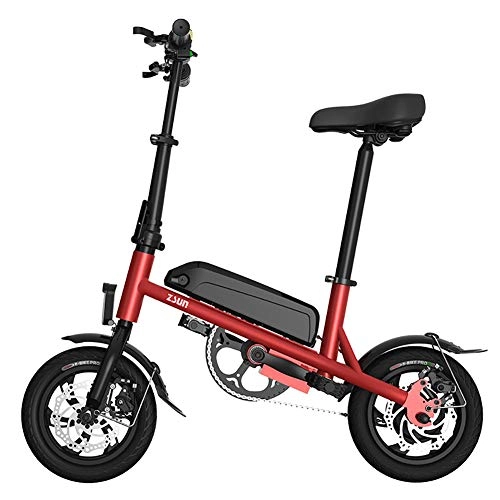 Elektrofahrräder : FJW Elektrisches Faltrad, 12 Zoll E-Bike Unisex Kohlenstoffreicher Stahl Elektrisches Fahrrad Doppelscheibenbremse mit LCD-Geschwindigkeitsanzeige (austauschbarer Lithium-Akku), Red