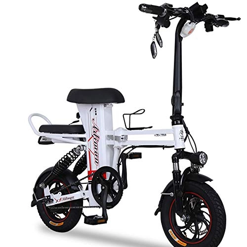 Elektrofahrräder : FJW Unisex Elektrisches Fahrrad, 12 Zoll Hybrid Faltbares E-Bike 48 V 20 Ah mit Scheibenbremsen und Federgabel (herausnehmbare Lithiumbatterie), White, 10A