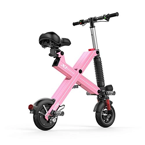 Elektrofahrräder : FNCUR Elektroauto Elektro-Fahrrad-bewegliche Kleine Mini Adult Lithium-Batterie Elektrischer Roller Gleichgewicht Auto One-Button Folding Aluminiumrahmen / Doppelstodmpfung (Color : Rosa)