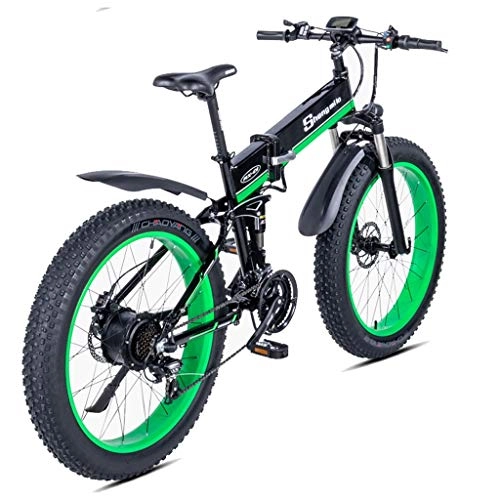Elektrofahrräder : Foldable bicycle 48V Herren Mountainbike Schnee E-Fahrrad 26inch Fahrrad Elektro-Fahrrad 1000W Elektro Beach Bike Fat Tire elektrisches Fahrrad (Color : Green, Size : EU)