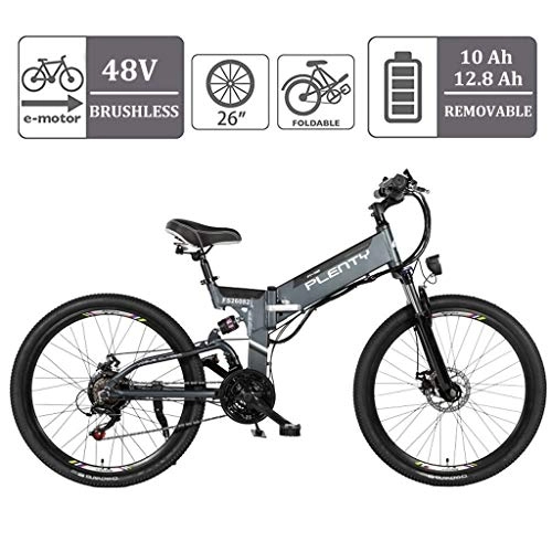 Elektrofahrräder : Folding Adult elektrisches Fahrrad 48V 12.8AH 614Wh mit LCD-Display Frauen Step-Through All Terrain Sport Pendler Fahrrad auswechselbarer Lithium-Ionen-Batterie ( Color : GRAY , Size : 10AH-480WH )
