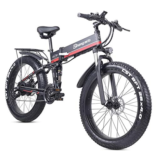 Elektrofahrräder : GJQ 26-Zoll-Fat Tire elektrisches Fahrrad fr Erwachsene Schnee / Berg / Strand Ebike, Motor 1000W, 21 Geschwindigkeit Strand Schnee E-Bike mit Rear Seat, Rot