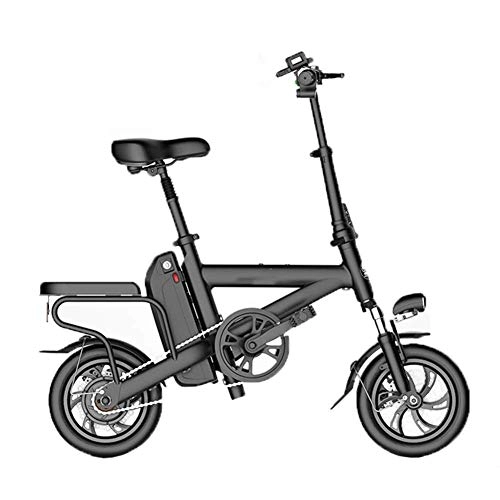 Elektrofahrräder : Gmadostoe Zusammenklappbarer E-Bike-Roller, 12-Zoll-Elektrofahrrad fr die Stadt, 3 Geschwindigkeitsstufen mit LED-Beleuchtung, Schwarz, Battery~10.4ah