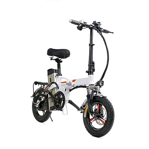 Elektrofahrräder : GOUTUIZI Elektrofahrrad, 14Zoll E-Bike Faltende, Mountainbike Klappbar mit 400W, 48V 8Ah AkkuHochfestem Stoßdämpfung(Weiß)
