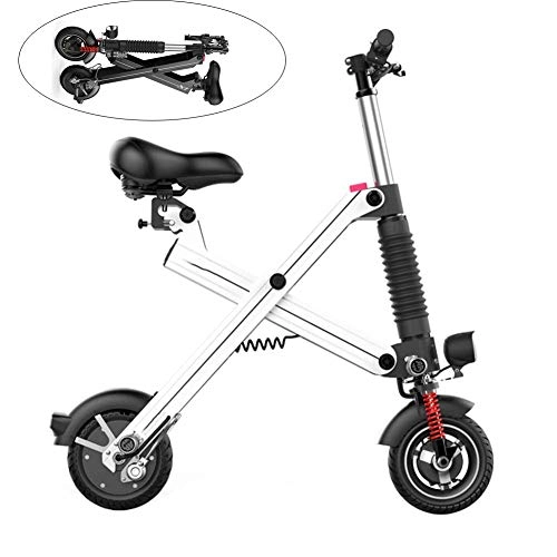Elektrofahrräder : GRASSAIR Tragbares elektrisches Fahrrad Ultra Light Mini Folding City Fahrrad, Aluminiumlegierung Rahmen 20 km / h, fr Erwachsene, White