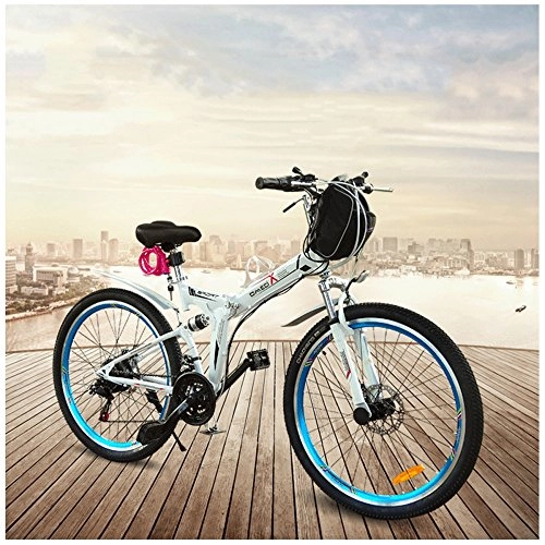 Elektrofahrräder : GTYW Elektrische Klapp Fahrrad Mountainbike Moped Elektrische Mnnlichen 350 Watt 48 V * 26 \"Doppelfederung Bobon Bahrain Batterie Doppel Bremsanlage, Blue-48V12.8ah
