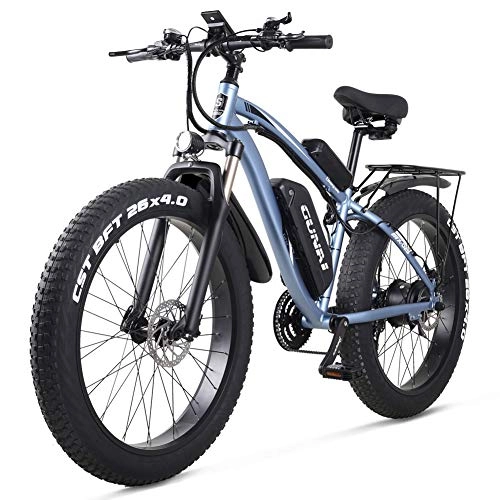 Elektrofahrräder : GUNAI Electric Bike 48V Offroad Fat 26 ”4.0 Reifen E-Bike Electric Mountainbike mit Rücksitz （Blau）