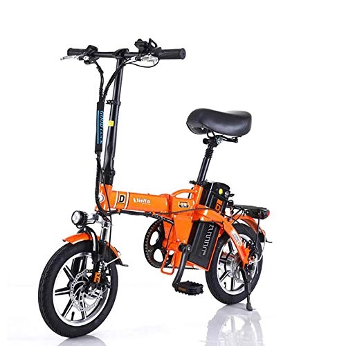 Elektrofahrräder : GUOJIN E-Bike Zusammenklappbares 14 Zoll Elektrofahrrad Mit 240W Motor 48V15ah Lithium Batterie, Maximale Belastung 120Kg, Für Erwachsene City Commuting, Orange