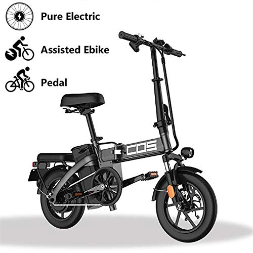 Elektrofahrräder : GUOJIN Elektrofahrrad Zusammenklappbar Leichtes Elektrofahrrad 350W 48V Mit 14-Zoll-Reifen-LCD-Bildschirm 9.6-Ah-Lithium-Ionen-Batterie City E-Bike Für Erwachsene, Schwarz