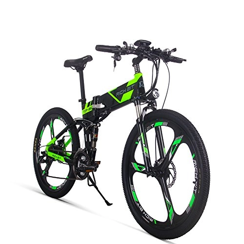 Elektrofahrräder : GUOWEI Rich BIT RT-860 36 V 12, 8AH 250 Watt Elektrische Faltrad Vollfederung City Bike (Black-Green)