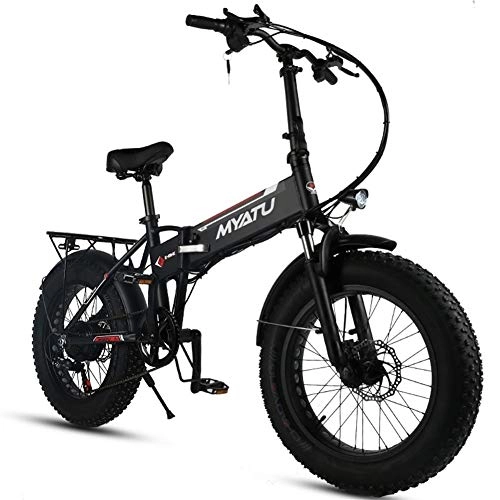 Elektrofahrräder : GXF-electric bicycle Faltendes elektrisches Fahrrad Aluminiumrahmen 20 Zoll Erwachsenbatterieauto-Schneeauto 48V Lithiumbatterie 4.0 Gummireifen 6 Geschwindigkeit justierbar (Color : Black)