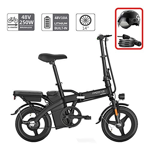 Elektrofahrräder : H&G 14 Zoll Elektrofahrräder Pedelec Elektrisches Fahrrad mit Lithium-Akku (48 V 10Ah) & 250 W Motor mit Helm und Schlosszubehör für Damen & Herren elektrofahrrad