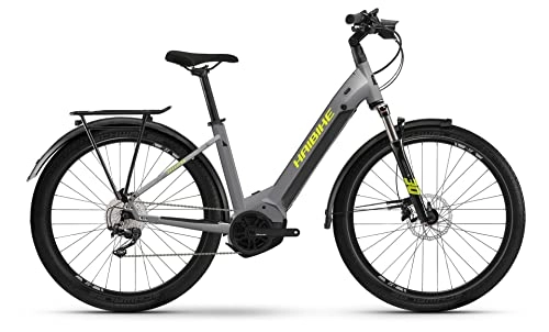 Elektrofahrräder : Haibike Trekking 6 630Wh Yamaha Elektro Trekking Bike 2022 (27.5" Wave S / 46cm, Gloss Grey / Neon Yellow (Wave))