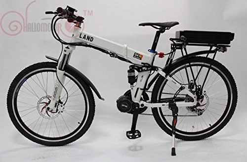 Elektrofahrräder : HalloMotor 48V 750W Bafang / 8Fun Mid-Drive White Foldable Frame Electric Bicycle with Ebike 48V 20Ah Lithium Rear Carrier Battery