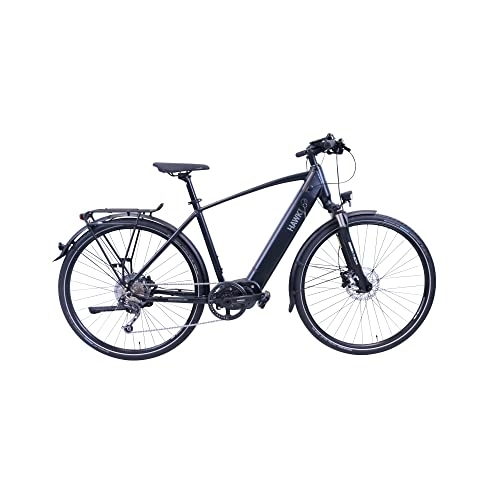 Elektrofahrräder : HAWK eTrekking Integrated Gent I E-Bike Herren I Fahrrad mit leichtem Aluminiumrahmen I E Bike Herren 28 Zoll mit Mittelmotor-System, 9-Fach Schaltung
