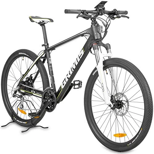 Elektrofahrräder : Hecht Grimis Elektro Mountainbike E-Bike / Li-Ion 36V / 10, 2Ah / Scheibenbremsen / RST-Federgabel / Shimano-Schaltung (Schwarz)
