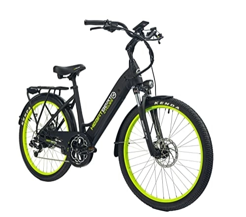 Elektrofahrräder : HIGHPHORIA City E-Bike 26 Zoll Tiefeinsteiger (Damen) • Elektrofahrrad für Stadt • Bafang-Motor 250W 25 km / h • 8-Gang Schaltung • Pedelec (Schwarz / Grün)