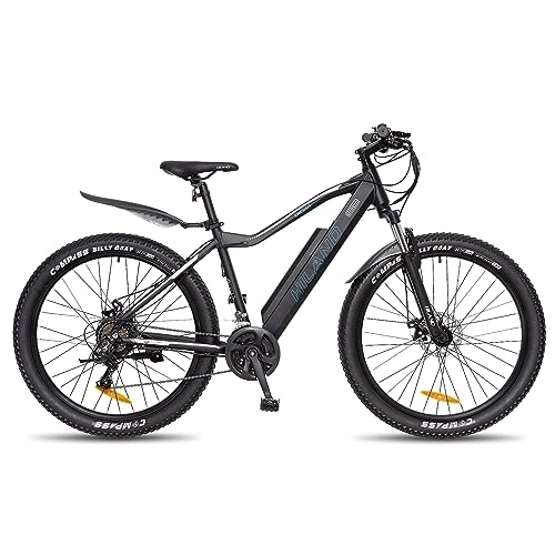 Elektrofahrräder : HILAND E-Bike 27, 5'' Fat Tire E-MTB Elektrofahrrad Aluminium E-Mountainbike Shimano 21 Gänge & Hinterradmotor für Damen und Herren 25 km / h, Schwarz