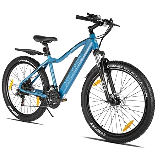 Elektrofahrräder : HILAND E-Bike 27, 5 Zoll Fat Tire E-MTB Elektrofahrrad Aluminium E-Mountainbike Shimano 21 Gänge & Hinterradmotor für Damen und Herren 25 km / h Blau