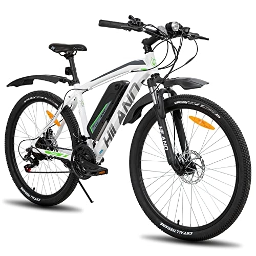 Elektrofahrräder : HILAND E-Bike Elektrofahrrad E-Mountainbike E-MTB 250W Motor, 26 Zoll Mountainbike für Damen und Herren Shimano 21 Gang Scheibenbremse Federgabel mit 36V 10.4Ah Lithium-Akku Weiß