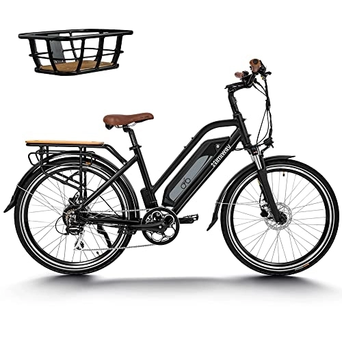 Elektrofahrräder : Himiway City Pedelec Bike Schwarz mit Korb für Damen & Herren, 26"×1, 95" City Bike, Urban Bike bis 120km Reichweite für Pendeln, Fahrrad mit Hydraulischen Bremsen für Stadtleben