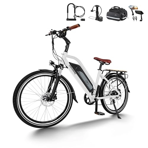 Elektrofahrräder : Himiway City Pedelec E-Bike Weiß mit 250W Motor für Damen & Herren, 26 Zoll Elektrisches City Bike mit 36V 18, 2Ah 655Wh Akku, Elektrofahrrad bis 120km für Pendeln, hydraulische Bremsen, CE-Konform