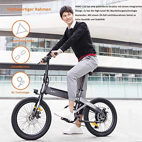 Elektrofahrräder : HIMO C20 Elektrofahrrad E Bike mit klappbarem Lenker, Scheinwerfer, 250W, 10Ah, 80 km Laufleistung, 3 Modi, elektrisches Fahrrad mit Hilfsantrieb fr Erwachsene - Grau