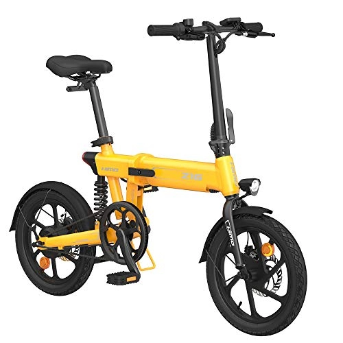 Elektrofahrräder : HIMO Z16 Faltbares Elektrofahrrad für Erwachsene Männer, Ebike mit Abnehmbarer 36-V-10-Ah-Batterie, LCD-Messgerät, Doppelscheibenbremsen und Stoßdämpfer hinten (Gelb)