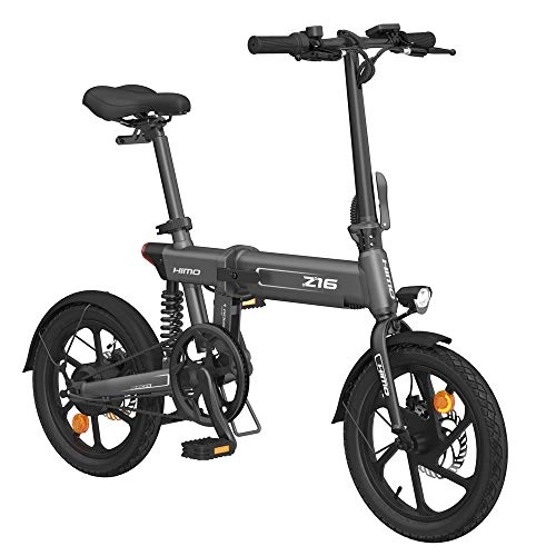 Elektrofahrräder : HIMO Z16 Faltbares Elektrofahrrad für Erwachsene Männer, Ebike mit Abnehmbarer 36-V-10-Ah-Batterie, LCD-Messgerät, Doppelscheibenbremsen und Stoßdämpfer hinten (Grau)