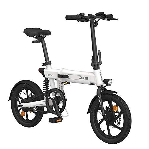 Elektrofahrräder : HIMO Z16 Faltbares Elektrofahrrad für Erwachsene Männer, Ebike mit Abnehmbarer 36-V-10-Ah-Batterie, LCD-Messgerät, Doppelscheibenbremsen und Stoßdämpfer hinten (Weiß)