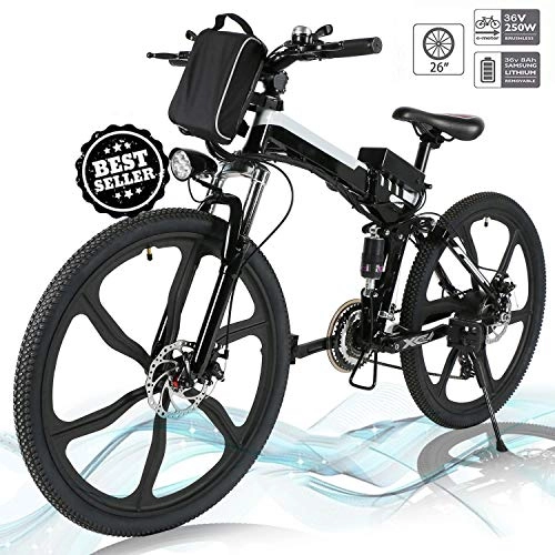 Elektrofahrräder : Hiriyt Faltbares E-Bike, 36V 250W Elektrofahrräder, 8A Lithium Batterie Mountainbike, 26 Zoll Große Kapazität Pedelec mit Lithium-Akku und Ladegerät (Upgrade-Faltbar-Schwarz)