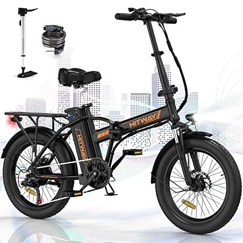 Elektrofahrräder : HITWAY E Bike 20" 3, 0 Fat Tire Elektrofahrrad E-Fahrrad klapprad, 250W / 36V / 11, 2Ah Akku, Max.Reichweite bis zu 35-90km, Off-Road Mountainbike mit Shimano 7 Gängen, City EBike