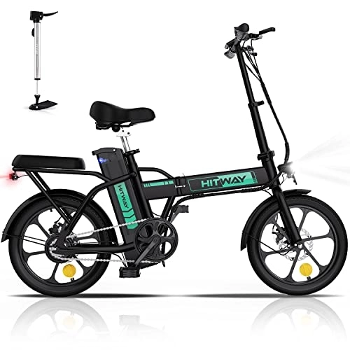 Elektrofahrräder : HITWAY Elektrofahrrad E-Bike Faltbare Stadtfahrräder 8.4h Batterie, elektrische Laufleistung kann 35-70 km erreichen, 250 W / 36 V / 8.4Ah Batterie, Max. (New-Black Green)