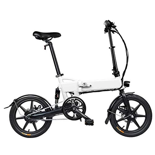 Elektrofahrräder : HLEZ 16 Zoll klappbares E-Bike, Elektrofahrrad für Damen 7.8Ah Mit Handyständer 6 Gang Schaltung Alu Rahmen E-Citybike Leicht nur 19 kg Schwer, White b, UE