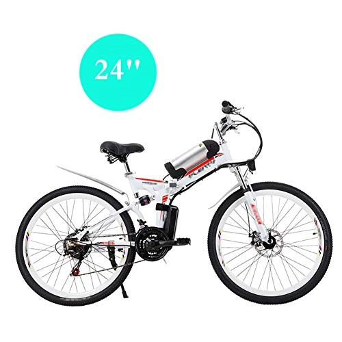 Elektrofahrräder : HLEZ E-Bike, 24 / 26 Zoll Mountainbike 8Ah 48V Lithium-Ionen-Akku und Hinterradmotor 350W, 21 Gang Nabenschaltung für Damen und Herren, Spoke White, 24''